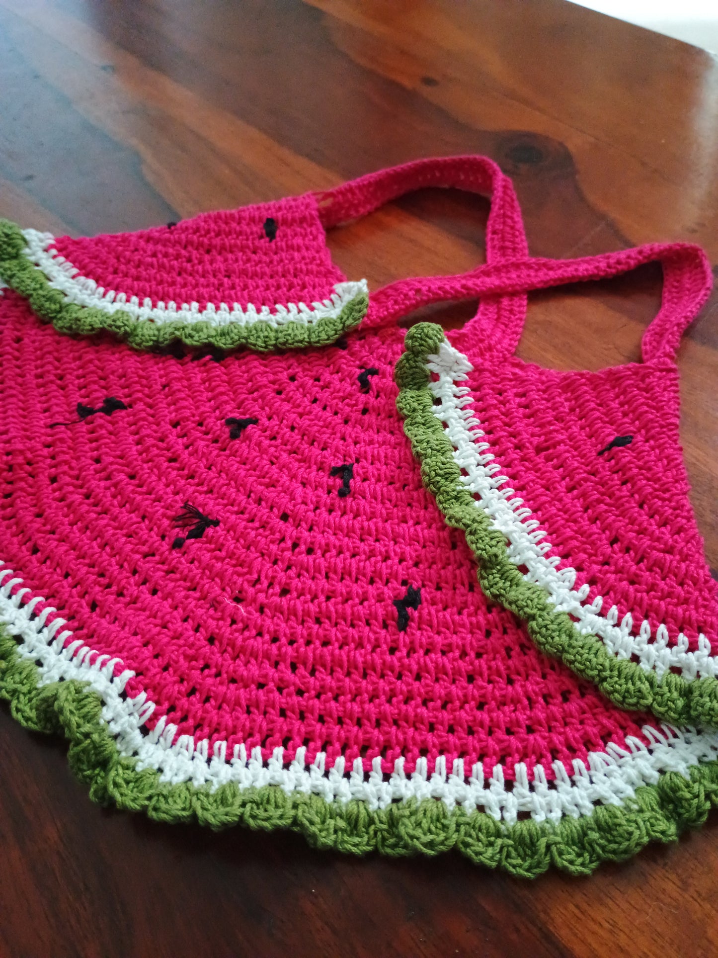 Hand crocheted watermelon top.