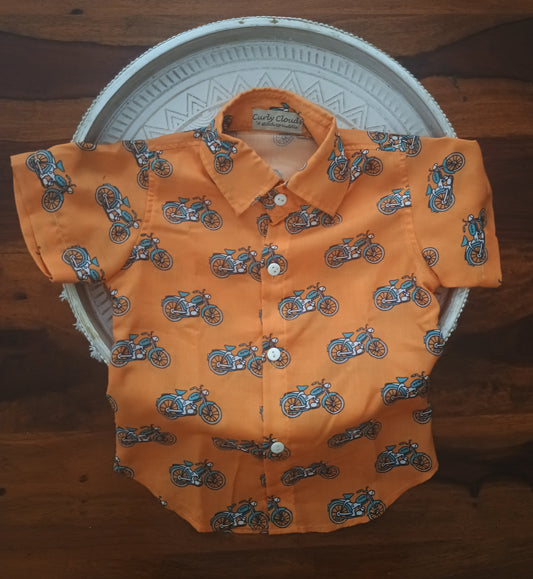 Short Sleeved  soft cotton shirt with motor bike print