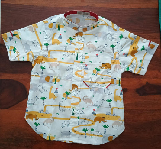 Pure Cotton Shirt with Yellow Dino Print